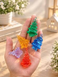 10Pcs Christmas Tree Acrylic Ornaments, Colorful Miniature Tree Decorations, Xmas Holiday Decor For Aquarium, Desktop, Home And Tabletop Landscape - A - View 5