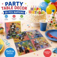 Roblox 20/40pcs Cartoon Tableware Napkins, Birthday Party Decoration Paper Napkins, Double Layer Cartoon Design, Party, Camping, Picnic, Garden BBQ, Birthday Party Banquet Supplies - View 6