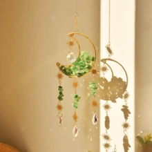 1pc Natural Crushed Stone Crystal Moon Handmade Wrapped DIY Sun Catcher Light & Shadow Wind Chime Crystal Pendant - Hanging Ornament - View 6