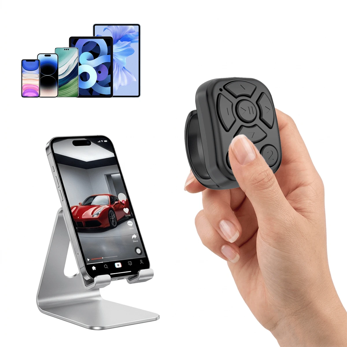 Multifunctional Ring Remote Control, Round Design, Suitable For Phone Selfie Shutter, Can Control Phone Or Tablet Page Turning, Volume Adjustment, Pause And Other Functions, Supports , IOS And Android Systems. Built-In 30mAh Battery