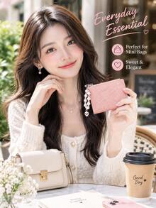  Zip Wallet With Pearl Chain Heart Charm, PU Leather Card Holder Portable Coin Purse For Women, Cute Aesthetic Y2K Purse For Teen Girls - Multicolor - View 6