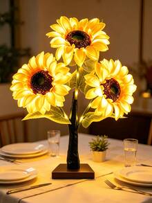 1PC 3 Sunflower Glowing Tree Lamp 45CM, Single Flower Head 15CM, USB & Battery Dual-Use Warm Light, Artificial Sunflower Table Lamp, Room Decor, Wedding Party Holiday Atmosphere Decorative Ornament - Warm White - View 11