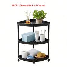 3/4/5 Tier Triangle Corner Storage Cart Mobile Rolling Trolley With Wheels Black White Space Saving Organizer Shelf Kitchen Bathroom Balcony Cosmetic Plant Display Rack 5PCS (1 Storage Rack + 4 Casters) - Multicolor - View 18