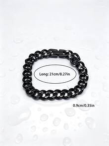 1pc Casual Basic Minimalist Personalized Fashion Stainless Steel Vacuum Electroplated Black Miami Chain Bracelet Men's Daily Commute Accessory - Style 1 - View 7