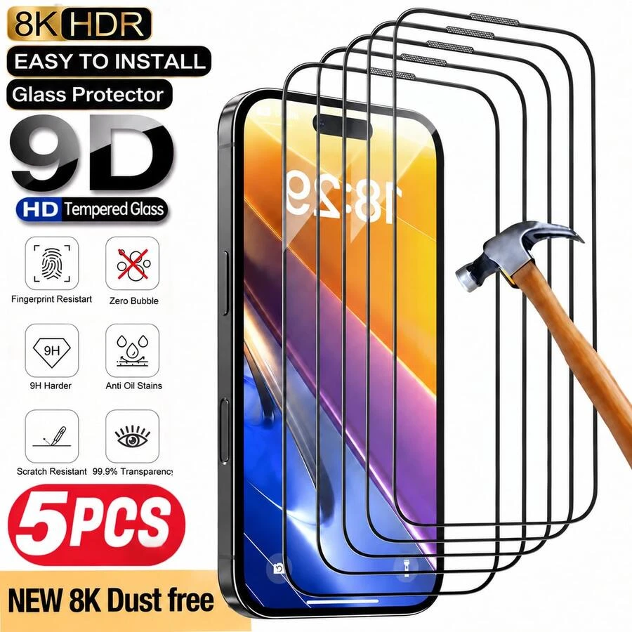 CASECOPS 5片裝超高清強化玻璃全螢幕保護貼,適用於 iPhone 18 Pro Max/18 Pro/17 Pro Max/17 Pro/17/17 E/16 Pro Max/16 Pro/16/16E/16/15 Pro Max/14 Pro/13 Pro 系列,強韌強化玻璃材質,觸控靈敏超薄設計,精準貼合超薄保護膜,防指紋、高清晰度、觸控靈敏、長效保護 - 5pcs - 查看 1