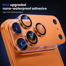 CASECOPS Orange 1片相機螢幕保護貼，適用於 iPhone 17 Pro Max/17 Pro，頂級 9H 鋼化玻璃，強吸附力，相容手機殼設計，防刮、防指紋、防塵，全覆蓋防刮防撞鏡頭蓋，高透明度，時尚耐用手機配件 - 橘色 - 查看 4