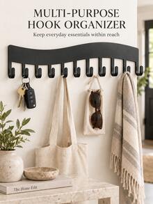 Black Wall Mounted Hook Rack Multi Hook Key Holder Coat Towel Bag Hanger Perfect Home Essential Space Saving Entryway Bathroom Bedroom Closet Dorm Back To School - Multicolor - View 1