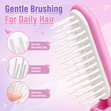 MONKIDS 2pcs/Set Foldable Portable Hair Comb, Cute Girl Style Cartoon Print Detangling Comb, Mini Plastic Comb For Easy Untangling Of Knotted Hair, Suitable For Daily Home Use And Travel - Pink - View 4