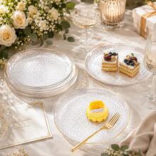 10/20/25pcs Transparent Hammered Plate Set, Elegant Hammered Gold Rim Design 10.25 Inch Decorative Dinner Plate, 7.5 Inch Salad/Dessert Plate, Suitable For Christmas, Halloween, Thanksgiving, New Year, Party, Daily, Birthday And Other Occasions - View 4
