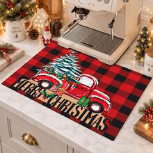 1pc Christmas Pickup Truck & Christmas Tree Pattern Diatomaceous Earth Absorbent Mat, Kitchen Countertop Drying Mat, Coffee Machine Mat, Pour Over Coffee Pot Mat, Dish Drying Mat, Non-Slip Heat Resistant Kitchen Mat, Table Mat, Breakfast Mat, Washing Machine Mat, Home Kitchen Dining Table Coffee Shop Bar Decor Mat, Holiday Party Housewarming Gift - Multicolor - View 5