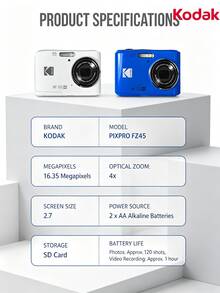 Kodak Kamera Digital Portabel FZ45 16,35MP Layar 2,7" Zoom Optik 4x Sudut Lebar 27mm Hadiah Ulang Tahun Pelajar Kampus HD Perjalanan Alternatif CCD - View 3