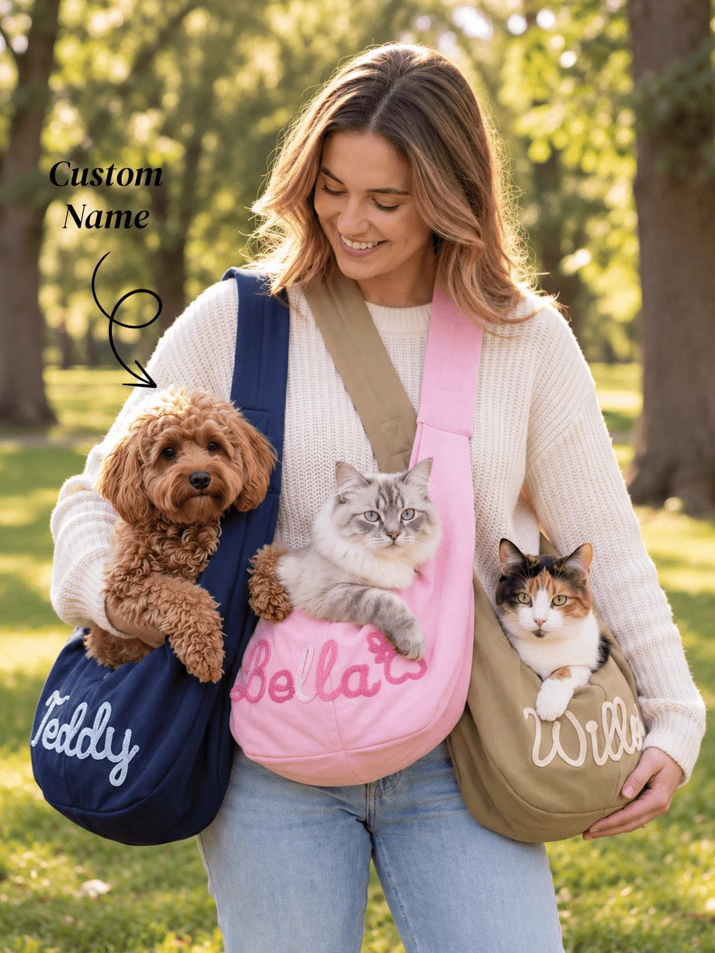 Personalized Pet Sling Bag, Custom Dog Carrier, Embroidered Pet Bag, Small Dog & Cat Carrier, Hands Free Puppy Tote, Pet Lover Gift - Multicolor - View 1