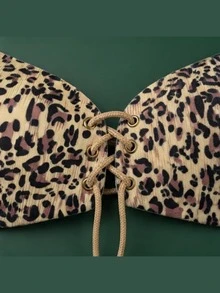 Stylish Leopard-Print Adhesive Bra – Strapless, Breathable, Self-Adhesive Silicone Push-Up Cups; Ideal For Backless Dresses - Multicolor - View 4