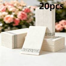 20/40/100/1pc Disposable White Paper Napkins With Silver Rim Floral Decoration, Elegant Decorative Table Napkins For Weddings, Receptions, Banquets, Birthday Parties, Bathrooms And Tabletop Decor - Silver - View 6