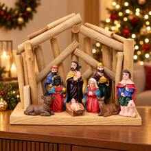 Presépio Natalino 9 Peças Sagrada Família em Resina Nascimento de Jesus Enfeite Decoração de Natal - 1PC - Visão 2