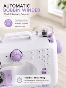 SMEGGEMS Mini Máquina de Coser Eléctrica Portátil, 12 Puntadas, Velocidad Ajustable, Luz LED Integrada, Modo Dual Eléctrico y Manual, Con Pedal de Pie y Juego de Bobinas, Adecuada para Reparación de Ropa, Manualidades DIY y Principiantes - Multicolor - Ver 9