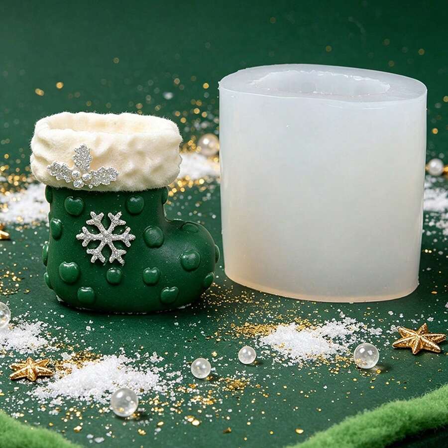 Cetakan Silikon Lilin Aromaterapi Bentuk Sepatu Natal, Cetakan DIY Resin Plaster Natal, Cetakan Diffuser Batu, Cetakan Ornamen Batu, Cetakan Sabun Buatan Tangan, Hadiah Natal - Sepatu bot Natal - View 1