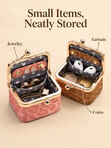 Women's Leopard Print Leather Mini Multi-Color Jewelry Box Storage Bag, With Snap Lock Portable Jewelry Pouch, Compact Jewelry Organizer, Can Store Rings, Earrings; Suitable For Daily Commute, Travel, Women's Gift Choice, Multi-Color Portable Jewelry Small Bag - Multicolor - View 9