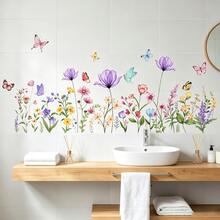 A Colorful Wall Sticker Featuring Plants, Flowers And Butterflies, Size 11.81 X 35.43 Inches, Suitable For Decorating Bedrooms And Living Rooms. It Is Self-Adhesive And Removable. - Multicolor - View 3
