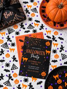 100/300/600/1200pcs Halloween Confetti, Spider Pumpkin Ghost Witch Shapes, Halloween Candy Party Table Scatter Confetti, Gift Decoration - Witch Star Paper Scraps - View 2