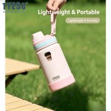 Tyeso 420ML Portable Vacuum Insulated Tumbler With Anti-Slip Silicone Sleeve, Leak-Proof, Outdoor Drinking Cup For Daily Use, With Coffee Sticker - Pink - View 4