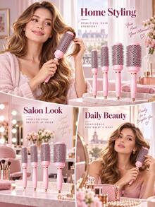 Stylance Salon Professional Nano-Technology Negative Ion Ceramic Spray Painted Aluminum Tube Nylon Bristle & Boar Bristle Tapered Handle Round Brush - Pink - View 5