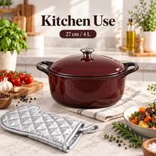 Enamel Pot With Lid And Heat-Resistant Oven Mitt, 3.5L 4L Cooking Pot For Stovetop And Oven, Random Color - View 7