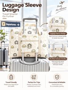 Large Capacity Travel Storage Bag, Cute Puppy Print Carry-On Duffel With Suitcase Trolley Sleeve, Front Pocket And Comfortable Handles, Portable Clothes Organizer For Vacation, Business Trips And Daily Use - View 6