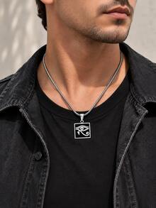 Egyptian Eye Of Horus Necklace For Men, Stainless Steel Enamel Square Pendant, Amulet Talisman Daily Wear Jewelry Gift For Boyfriend, Men's Accessory - Black - View 7
