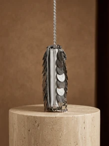 CAJUNI 1pc Fashionable Silver Sparkling PU Shoulder Bag (Same Style As The Picture) ,Sequin - Silver - View 3
