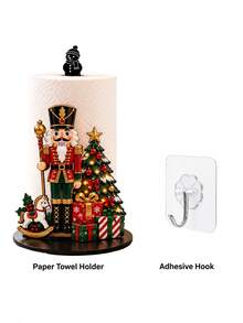 2D FLAT Christmas Decor Kitchen Paper Towel Holder (No Power Light) - Desktop Tabletop Paper Towel Rack (Combines Display And Storage Functions), Fun Nutcracker Design, Suitable For Kitchen, Bathroom, Living Room And Dining Room, Creates A Warm Christmas Atmosphere Decorative Item. (Paper Towels Not Included) - Multicolor - View 7