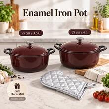 Enamel Pot With Lid And Heat-Resistant Oven Mitt, 3.5L 4L Cooking Pot For Stovetop And Oven, Random Color - View 3