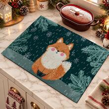 1pc Christmas Snowy Fox Pattern Diatomaceous Earth Absorbent Mat, Kitchen Countertop Drying Mat, Coffee Machine Mat, Pour-Over Coffee Pot Mat, Dish Drainer Mat, Non-Slip Heat-Resistant Kitchen Mat, Table Mat, Breakfast Mat, Washing Machine Mat, Home Kitchen Dining Table Coffee Shop Bar Decor Mat, Holiday Party Housewarming Gift - Multicolor - View 4