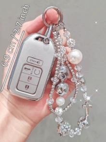 Fashionable Silver Quicksand Key Cover With Bowknot And Beads Keychain, Suitable For Car Key Fob And Key Shell Set With PU Key Strap, Protects Your Car Key, Soft TPU Key Fob Protective Case, Key Clip, Suitable For Accord, Suitable For Civic, Suitable For CRV, Suitable For Pilot, Suitable For Edge, Suitable For Odyssey, Smart Remote Key Protective Case, Gift - Quicksand Style - View 6
