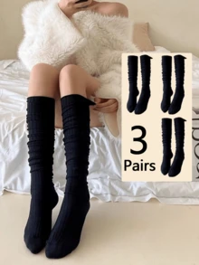 3 Pairs Spring/Summer Thin Vertical Striped Knee-High Socks, Versatile And Non-Slip, Suitable For Women - Multicolor - View 13