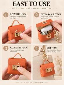 1pc Mini Handbag Keychain, PU Leather Mini Wallet Pendant With Rotating Lock, Portable Earphone Case Coin Purse Keychain With Lobster Clasp, Suitable For Women - Multicolor - View 5
