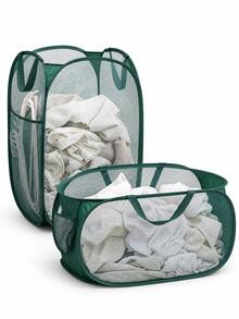 Foldable Mesh Laundry Basket, Large Capacity Hollow Breathable Laundry Storage Bin, Dense Fine Mesh Fabric Lightweight And Wear-Resistant, Built-In Carrying Handle For Easy Transport, Elastic Steel Wire Frame Support To Stand Upright Without Collapsing, Can Be Folded Flat For Space-Saving Storage When Not In Use, Suitable For Bathroom, Bedroom, Laundry Room Scenes, Used To Store Dirty Clothes, Towels, Pajamas, Also Can Store Toys, Miscellaneous Items, Baby Clothes - Multicolor - View 10