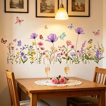A Colorful Wall Sticker Featuring Plants, Flowers And Butterflies, Size 11.81 X 35.43 Inches, Suitable For Decorating Bedrooms And Living Rooms. It Is Self-Adhesive And Removable. - Multicolor - View 6