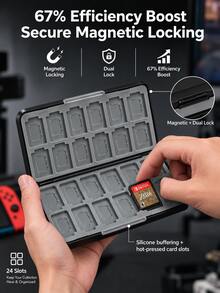 Game Card Storage Case Compatible With Nintendo Switch, 24 Game Card Slots & 24 Micro SD Card Slots, Portable Magnetic Protective Game Cartridge Organizer Travel Case - View 5