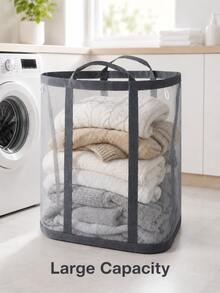 Portable Household Laundry Basket, Heavy Duty Collapsible With Handle Clothes Storage Bin, Waterproof Washable Bedroom Bathroom Dorm Storage Bucket, Easy To Carry Apartment RV Camping Laundry Bag, Space-Saving Storage Organizer Basket - Dark Grey - View 7