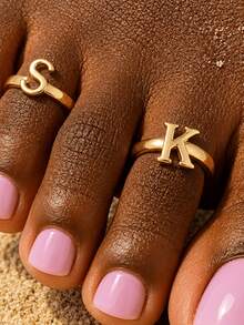 Custom Name Toe Ring For Women, Stainless Steel Cursive Letter Adjustable Toe Ring, Personalized Bohemian Style Summer Beach Jewelry, Birthday Holiday Gift, Graduation Gift For Girlfriend - Silver 2 - View 4