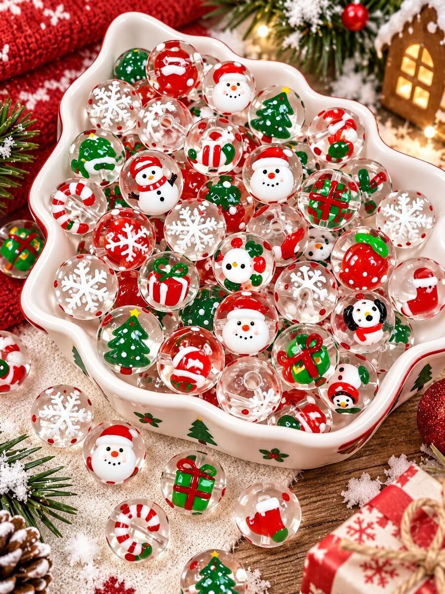 5/10/20pcs Christmas Beads, Snowflake Christmas Hat Pendant, Suitable For DIY Keychain, Earrings, Necklace, Bracelet Handmade Crafts, Christmas Decoration - Christmas Baubles - View 1
