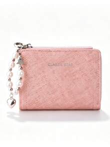  Zip Wallet With Pearl Chain Heart Charm, PU Leather Card Holder Portable Coin Purse For Women, Cute Aesthetic Y2K Purse For Teen Girls - Multicolor - View 9