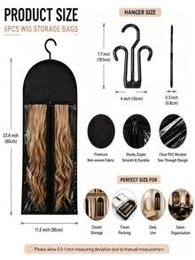 3Packs Wig Storage Bags With Hangers, Clear Window Wig Organizer For Closet, Dustproof Wig Holder Bag, Travel Wig Storage Case For Human Hair Wigs - 3-piece Set - Black - View 3