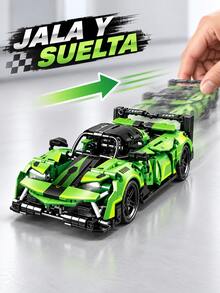 carro armable,bloques de construcción,juguetes para niño,auto de bloques,auto deportivoCarro Deportivo de Bloques de Construcción 1:18, 551 Piezas, Auto Armable con Función Pull Back de Retroceso, Modelo de Carreras para Armar, Juguete de Construcción Verde - Verde - Ver 3