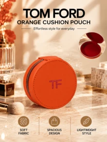 Tom Ford TF Orange Cushion Bag, 8.7*4.9cm, Portable, Zipper Closure, Smooth Material, Simple And Elegant, Travel Essential, Suitable For Cosmetic Storage - TF Orange Cushion Compact - View 2