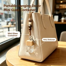 8ML Car Mounted Perfume Empty Glass Bottle, Manual Perfume Bottle With Beaded Chain Wooden Cover, Rearview Mirror Pendant, Lady's Bag Accessories, Portable Replaceable Perfume Container, Suitable For Holiday Gifts, Daily Use - Multicolor - View 6