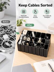1/22 Compartment Cable Organizer Box, Divided Storage Tray, Suitable For USB Cables, Charging Plugs And Small Electronic Accessories, Home Essential, Suitable For Desk, Bedroom And Office, Winter Necessity, Christmas Gift - Multicolor - View 5