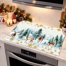 1pc Christmas Reindeer Pattern Diatomaceous Earth Absorbent Mat, Kitchen Countertop Water-Absorbing Drying Pad, Coffee Machine Mat, Pour-Over Coffee Pot Mat, Dish Drainer Mat, Non-Slip Heat-Resistant Kitchen Mat, Table Mat, Breakfast Mat, Washing Machine Mat, Home Kitchen Dining Table Coffee Shop Bar Decor Mat, Holiday Party Housewarming Gift - Multicolor - View 2