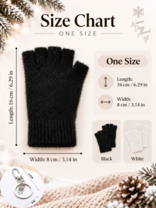 Women's Winter Fingerless Gloves, Thick Warm Knitted Hand Warmers, Ribbed Cuffs, Fingerless Design Convenient For Phone Use, Black And White Color, Suitable For Commuting, Driving, Travel, Outdoor Daily Wear, Christmas And New Year Gift - Multicolor - View 6